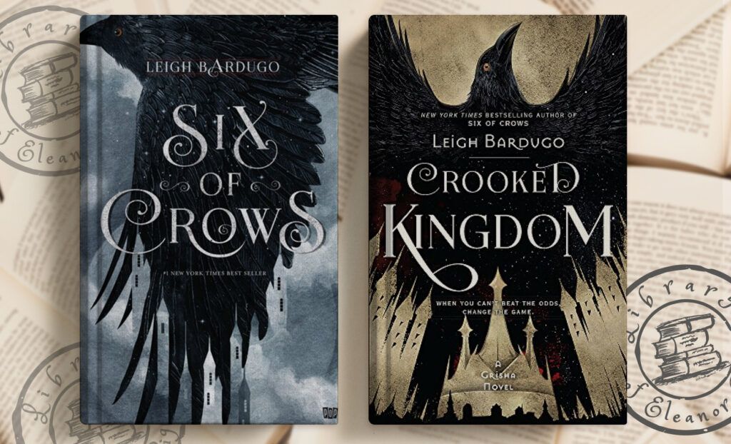 two book covers of the YA Duology by Leigh Bardugo called - "six of crows"