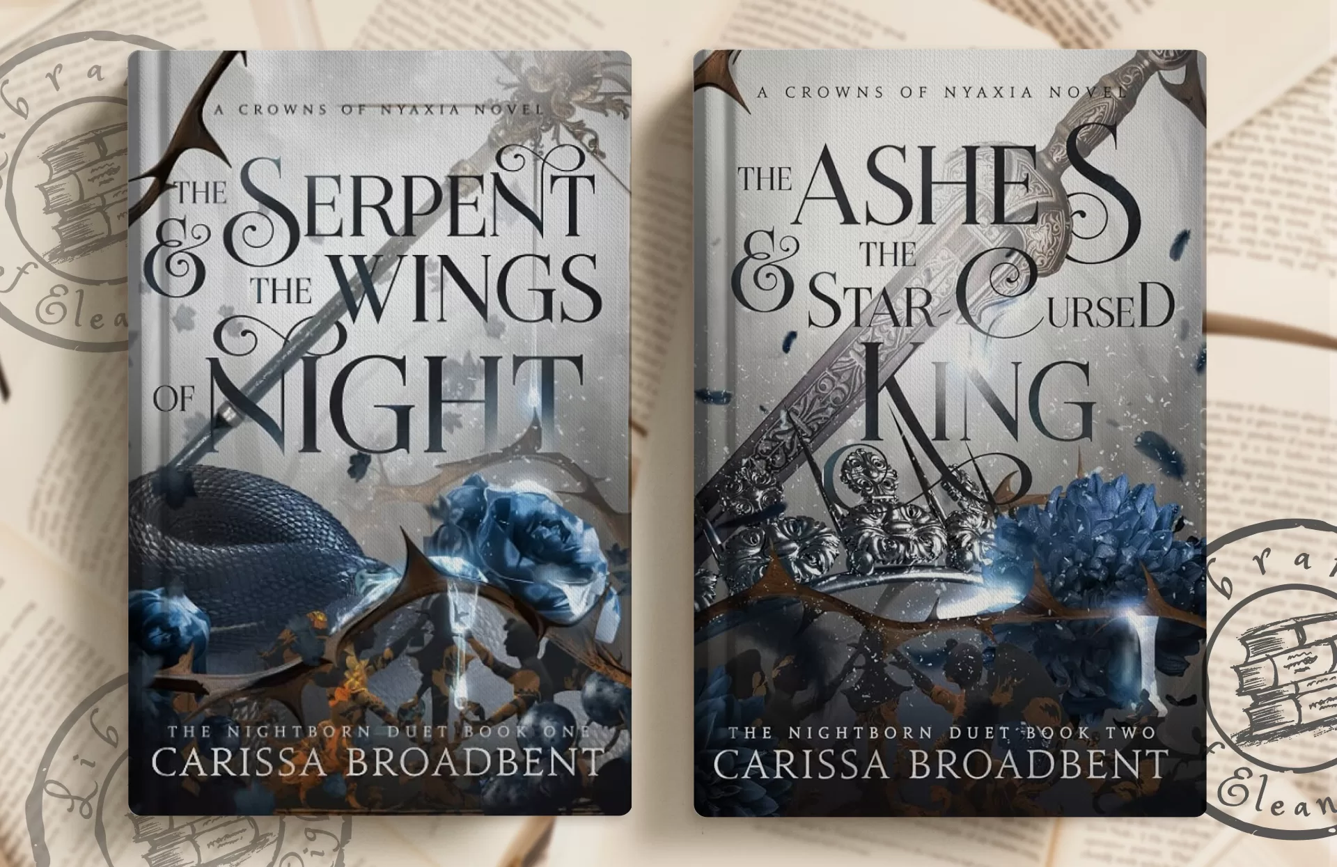 Two book covers of The Nightborn Duet Crowns of Nyaxia